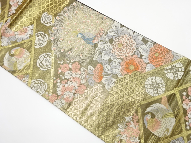 JAPANESE FUKURO OBI / WOVEN FLOWER & BIRD